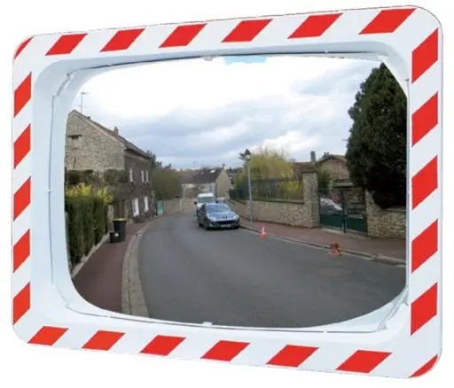 [170012] Miroir d'agglomération Belge, industriel & logistique, travaux publics, rouge&blanc - 554 - 600x400mm - distance = 9m - contrôle 2 directions externe - attache universelle de 34 à 90mm - garantie 3 ans