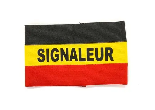 [41020.SIGNALEUR] Brassard pour signaleur - tricolore - élastique avec impression  de la mention SIGNALEUR dans la partie jaune